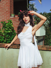 Halter Neck Ruched Bust Pleated Hem Mesh Dress